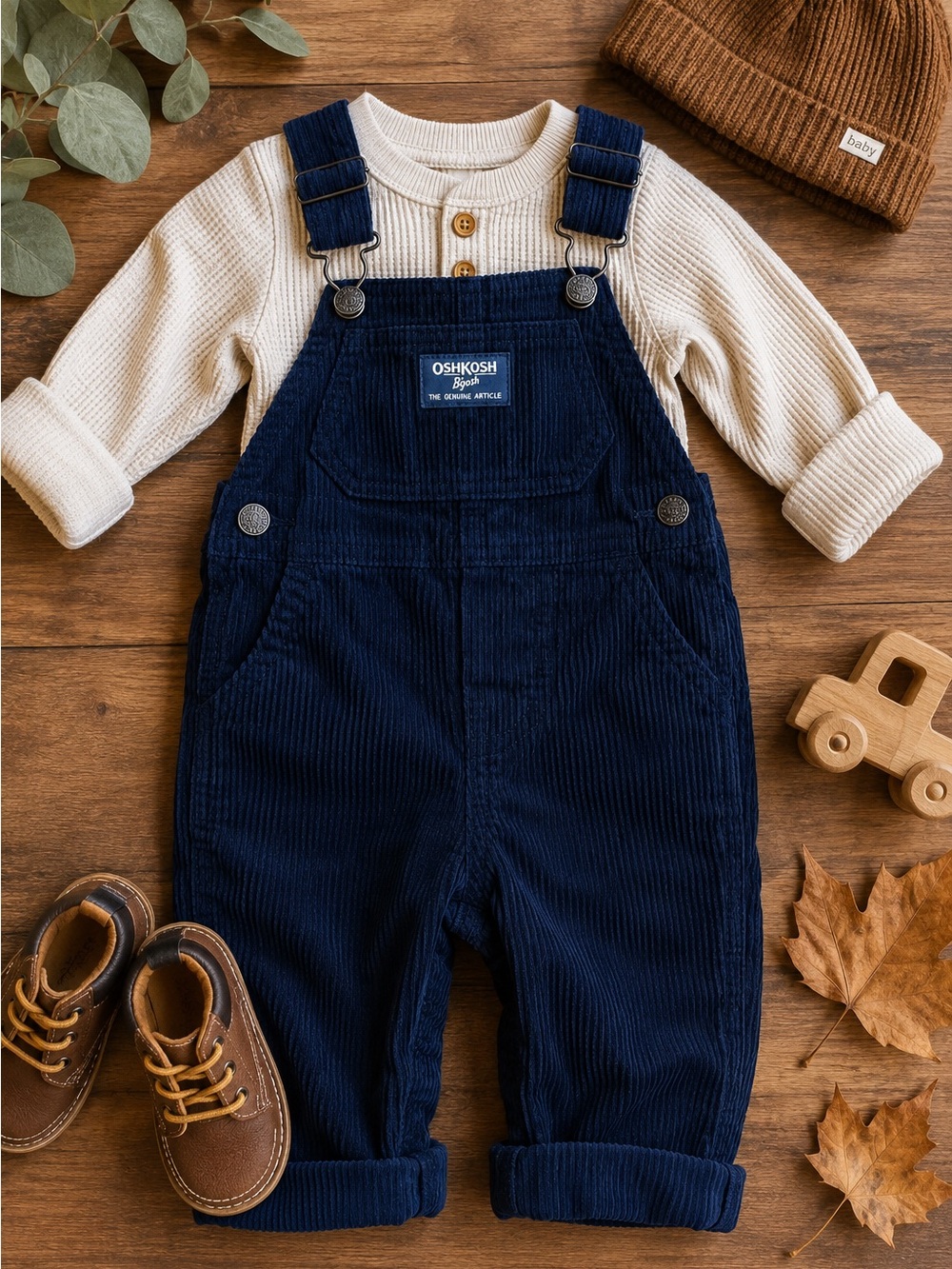 Y2K OshKosh B’gosh Navy Corduroy Overalls Size 9M Classic Carpenter Style